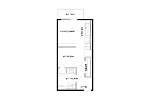 Floor plan for studio, 1 bath, 399 sqft