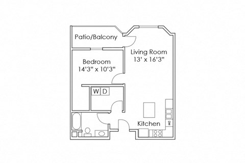 Floor plan for 1 bed, 1 bath, 755 sqft