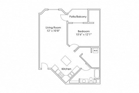 Floor plan for 1 bed, 1 bath, 935 sqft
