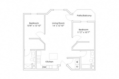 Floor plan for 2 beds, 2 baths, 997 sqft