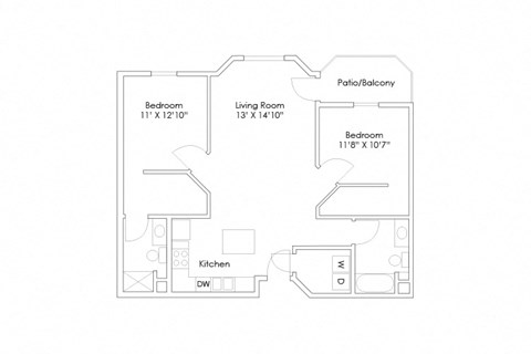 Floor plan for 2 beds, 2 baths, 1020 sqft