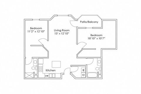 Floor plan for 2 beds, 2 baths, 1120 sqft