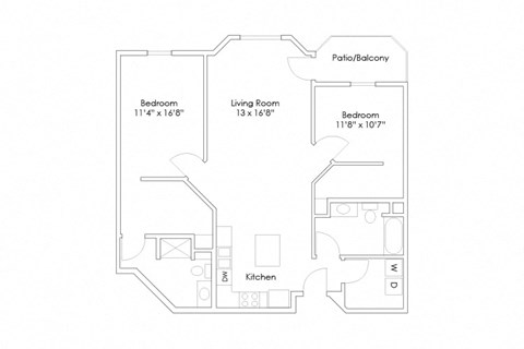 Floor plan for 2 beds, 2 baths, 1185 sqft