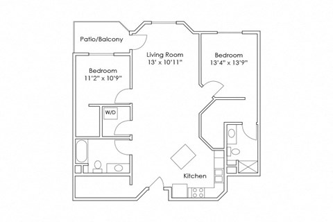 Floor plan for 2 beds, 2 baths, 1212 sqft