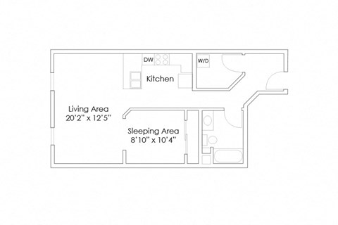 Floor plan for studio, 1 bath, 724 sqft