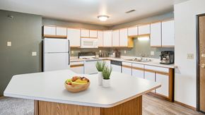 Billings apartment for rent - a kitchen with white cabinets and a bowl of fruit
