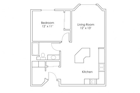 Floor plan for 1 bed, 1 bath, 810 sqft