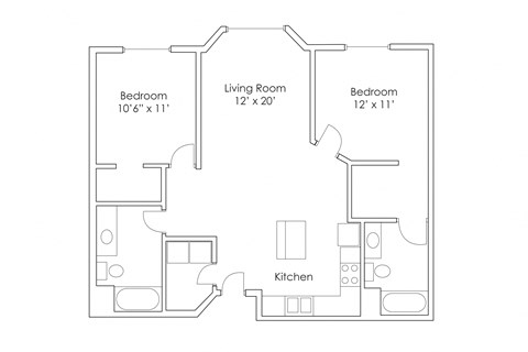 Floor plan for 2 beds, 2 baths, 1040 sqft