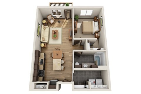 Floor plan for 1 bed, 1 bath, 758 sqft