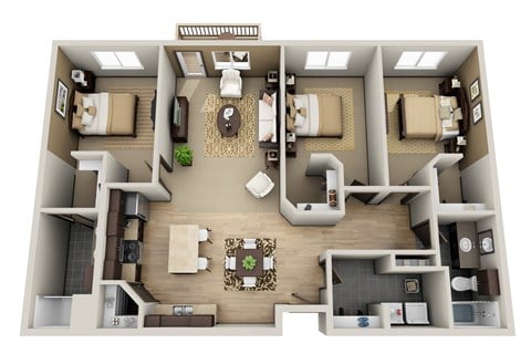 Floor plan for 3 beds, 2 baths, 1392 sqft