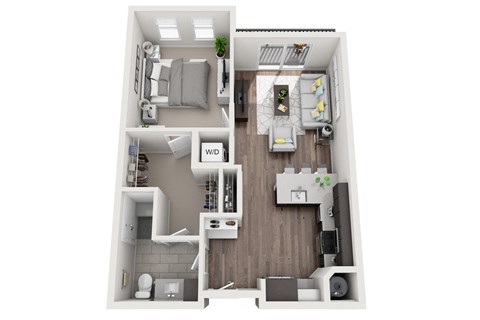 Floor plan for 1 bed, 1 bath, 744 sqft