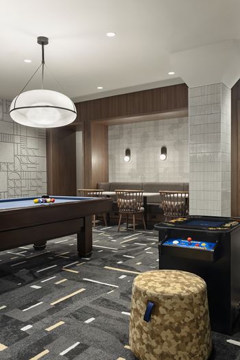Pool table with hanging lights