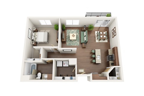 Floor plan for 1 bed, 1 bath, 895 sqft