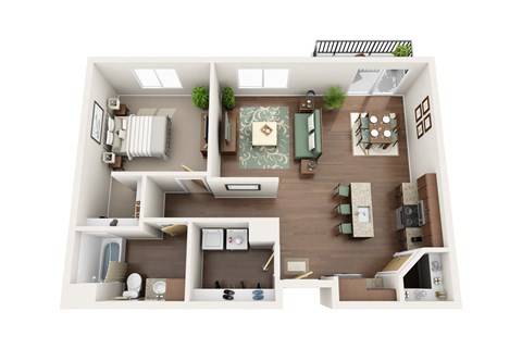 Floor plan for 1 bed, 1 bath, 896 sqft