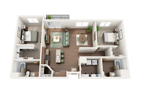 Floor plan for 2 beds, 2 baths, 1196 sqft