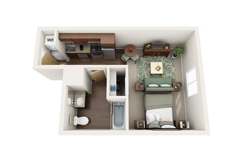 Floor plan for studio, 1 bath, 431 sqft