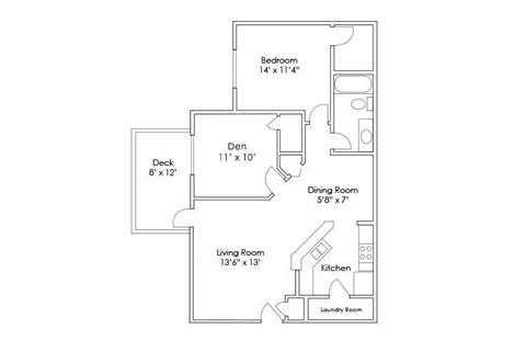 Floor plan for 2 beds, 1 bath, 936 sqft