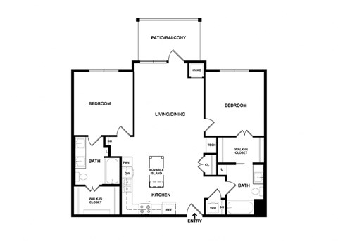 Floor plan for 2 beds, 2 baths, 1066 sqft