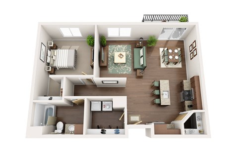 Floor plan for 1 bed, 1 bath, 836 sqft
