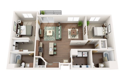 Floor plan for 2 beds, 2 baths, 1117 sqft