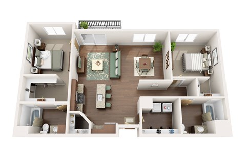 Floor plan for 2 beds, 2 baths, 1122 sqft