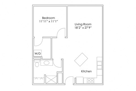 Floor plan for 1 bed, 1 bath, 755 sqft