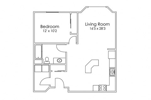 Floor plan for 1 bed, 1 bath, 800 sqft