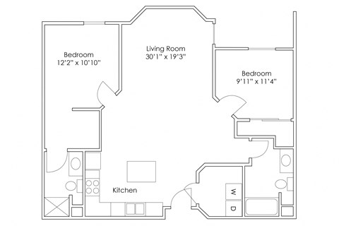Floor plan for 2 beds, 2 baths, 1020 sqft