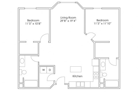 Floor plan for 2 beds, 2 baths, 1040 sqft