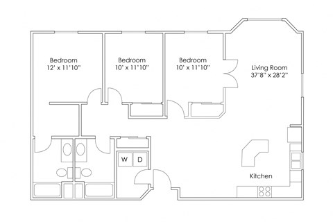 Floor plan for 3 beds, 2 baths, 1365 sqft