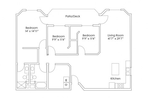 Floor plan for 3 beds, 2 baths, 1401 sqft