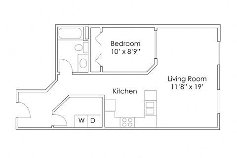 Floor plan for studio, 1 bath, 724 sqft