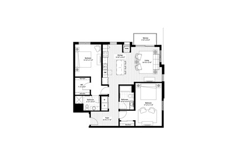 Floor plan for 2 beds, 2 baths, 1236 sqft