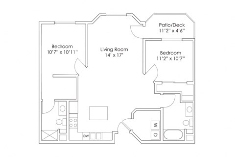 Floor plan for 2 beds, 2 baths, 997 sqft