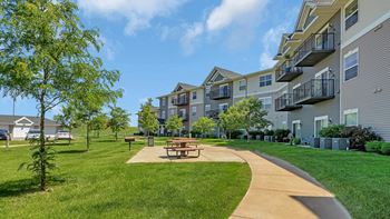Courtyard picnic tables