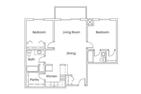 Floor plan for 2 beds, 2 baths, 923 sqft