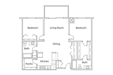 Floor plan for 2 beds, 2 baths, 982 sqft