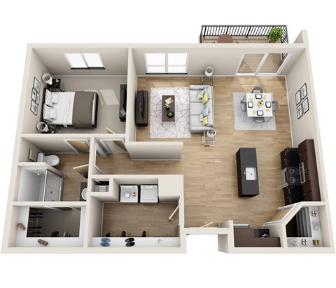 Floor plan for 1 bed, 1 bath, 850 sqft