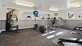 Billings apartment for rent - a gym with exercise machines and a tv on the wall