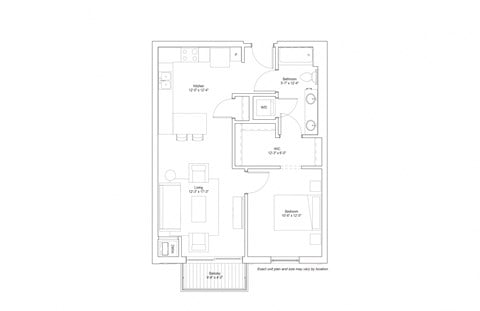 Floor plan for 1 bed, 1 bath, 754 sqft