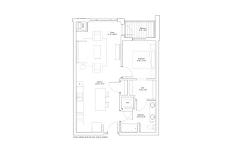 Floor plan for 1 bed, 1 bath, 758 sqft