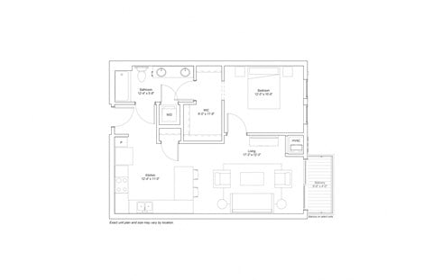 Floor plan for 1 bed, 1 bath, 758 sqft