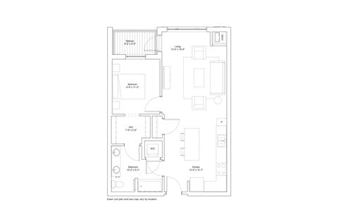 Floor plan for 1 bed, 1 bath, 758 sqft
