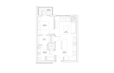 Floor plan for 1 bed, 1 bath, 675 sqft
