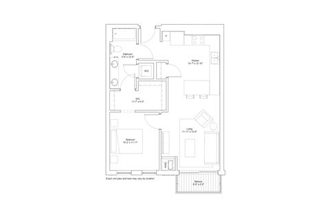 Floor plan for 1 bed, 1 bath, 731 sqft
