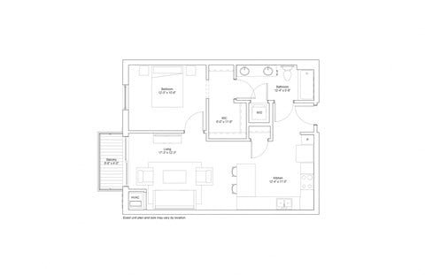 Floor plan for 1 bed, 1 bath, 751 sqft