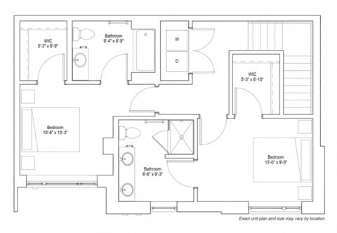 Floor plan for 3 beds, 2 baths, 1476 sqft