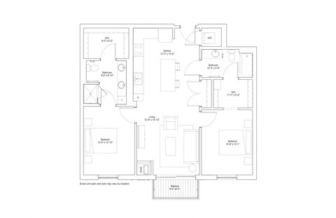 Floor plan for 2 beds, 2 baths, 1071 sqft