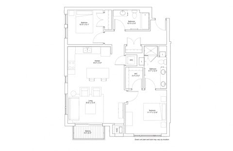 Floor plan for 2 beds, 2 baths, 1079 sqft