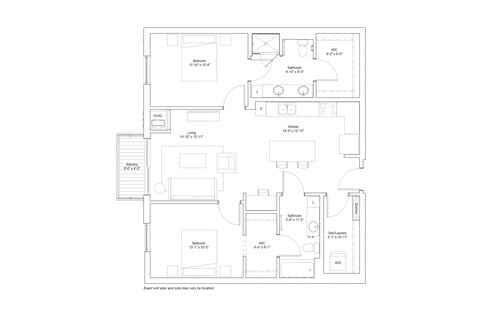 Floor plan for 2 beds, 2 baths, 1105 sqft